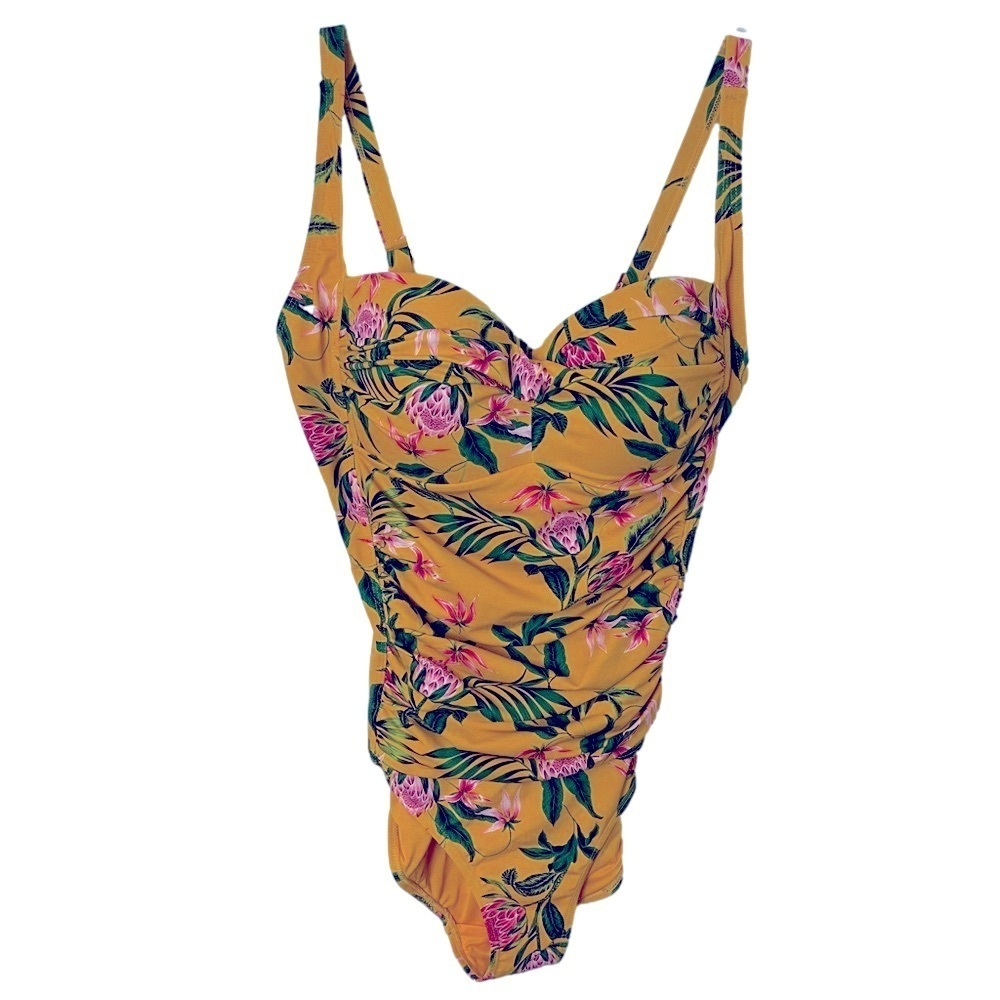 Nicole Miller Halter Floral Ruched One Piece Swim Suit Women’s M Shirred Maillot